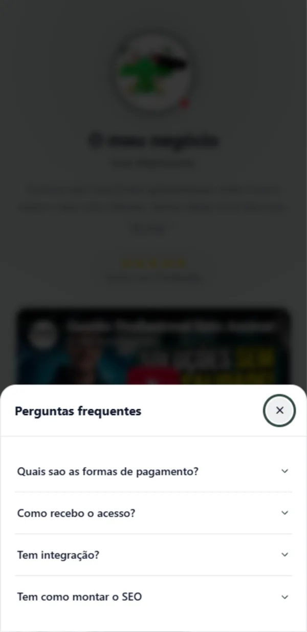 Janela de Perguntas frequentes aberta pelo botão flutuante de ajuda